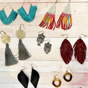 7 Bohemian Colorful Tassel Beaded Dangle Earrings Lot